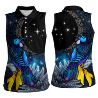 New Zealand Tui Bird Matariki Women Sleeveless Polo Shirt Galaxy Fern With Maori Pattern LT03 - Polynesian Pride