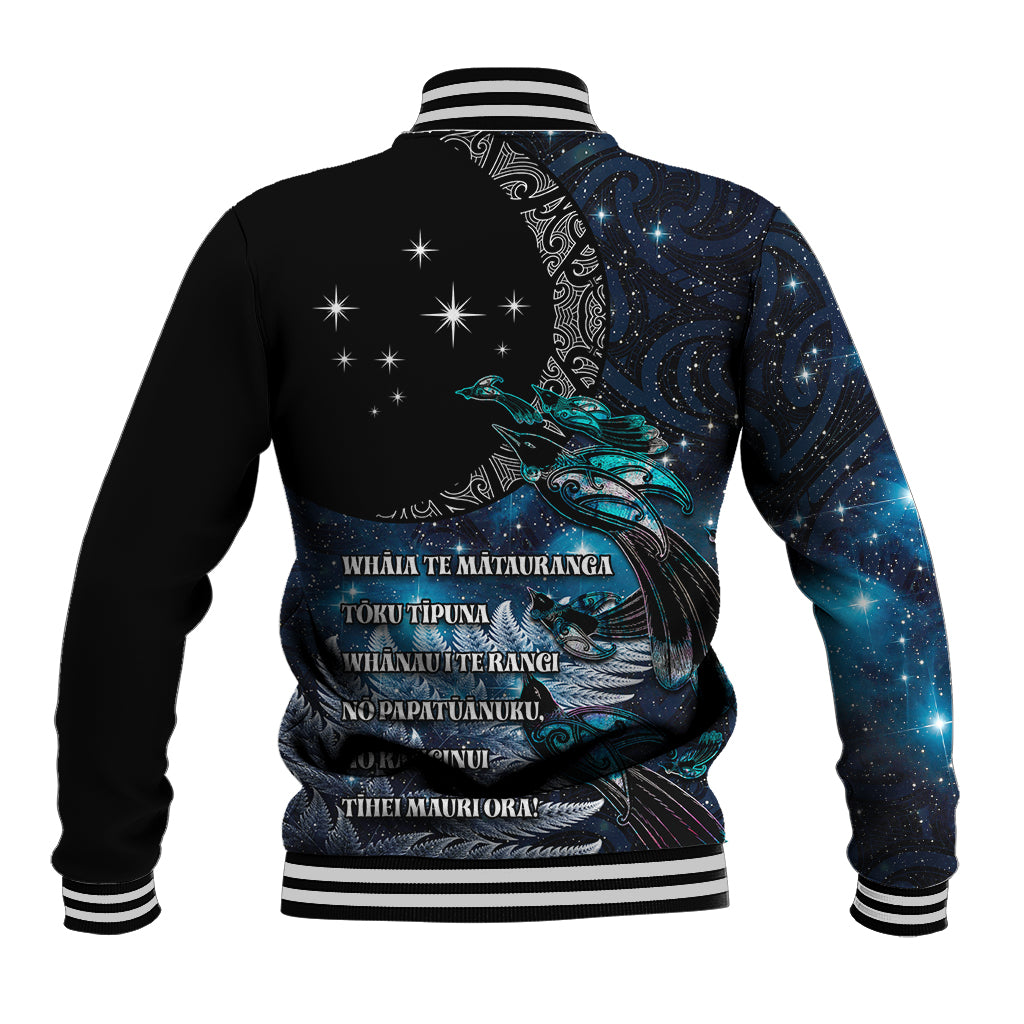 New Zealand Tui Bird Baseball Jacket Matariki Poetry Pattern Galaxy Style LT03 - Polynesian Pride