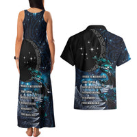 New Zealand Tui Bird Couples Matching Tank Maxi Dress and Hawaiian Shirt Matariki Poetry Pattern Galaxy Style LT03 - Polynesian Pride