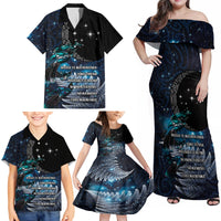 New Zealand Tui Bird Family Matching Off Shoulder Maxi Dress and Hawaiian Shirt Matariki Poetry Pattern Galaxy Style LT03 - Polynesian Pride