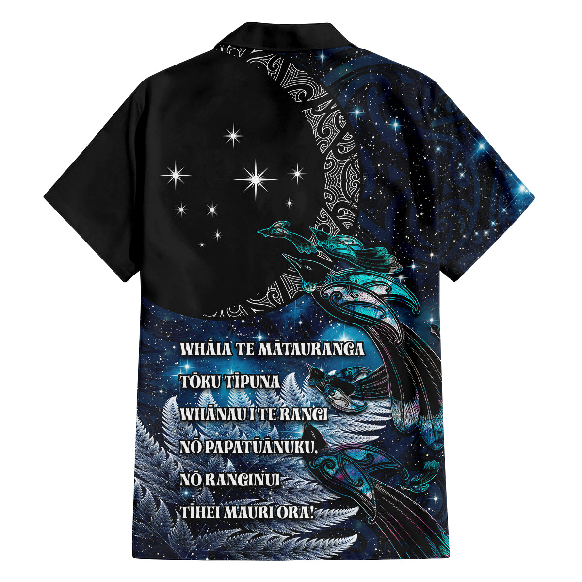 New Zealand Tui Bird Family Matching Off Shoulder Maxi Dress and Hawaiian Shirt Matariki Poetry Pattern Galaxy Style LT03 - Polynesian Pride