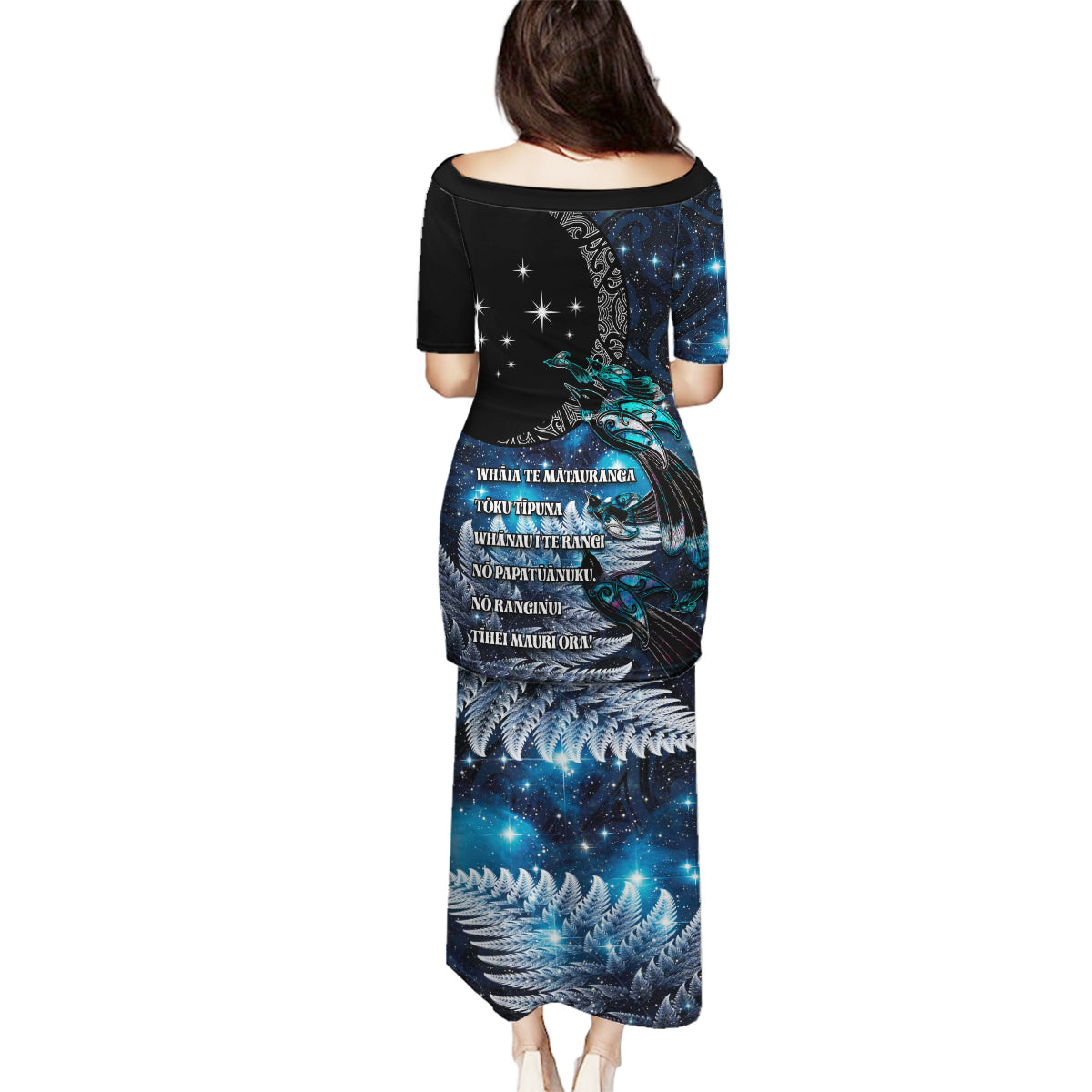 New Zealand Tui Bird Family Matching Puletasi and Hawaiian Shirt Matariki Poetry Pattern Galaxy Style LT03 - Polynesian Pride