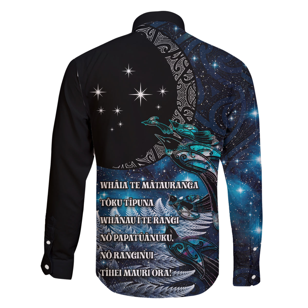New Zealand Tui Bird Family Matching Short Sleeve Bodycon Dress and Hawaiian Shirt Matariki Poetry Pattern Galaxy Style LT03 - Polynesian Pride