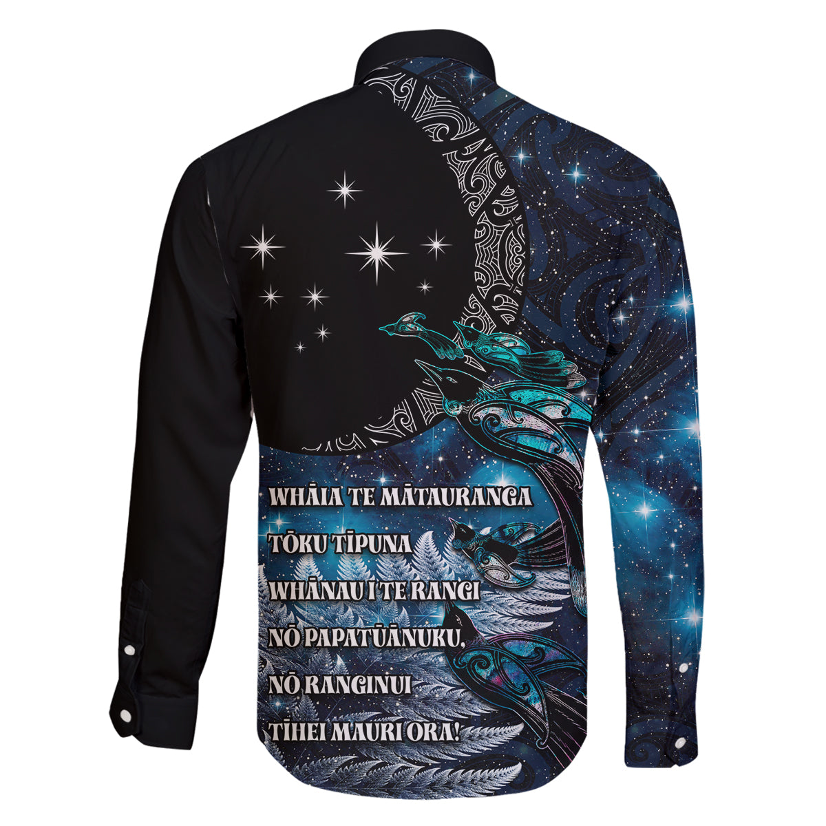 New Zealand Tui Bird Family Matching Summer Maxi Dress and Hawaiian Shirt Matariki Poetry Pattern Galaxy Style LT03 - Polynesian Pride