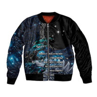 New Zealand Tui Bird Sleeve Zip Bomber Jacket Matariki Poetry Pattern Galaxy Style LT03 Unisex Blue - Polynesian Pride