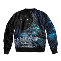 New Zealand Tui Bird Sleeve Zip Bomber Jacket Matariki Poetry Pattern Galaxy Style LT03 - Polynesian Pride