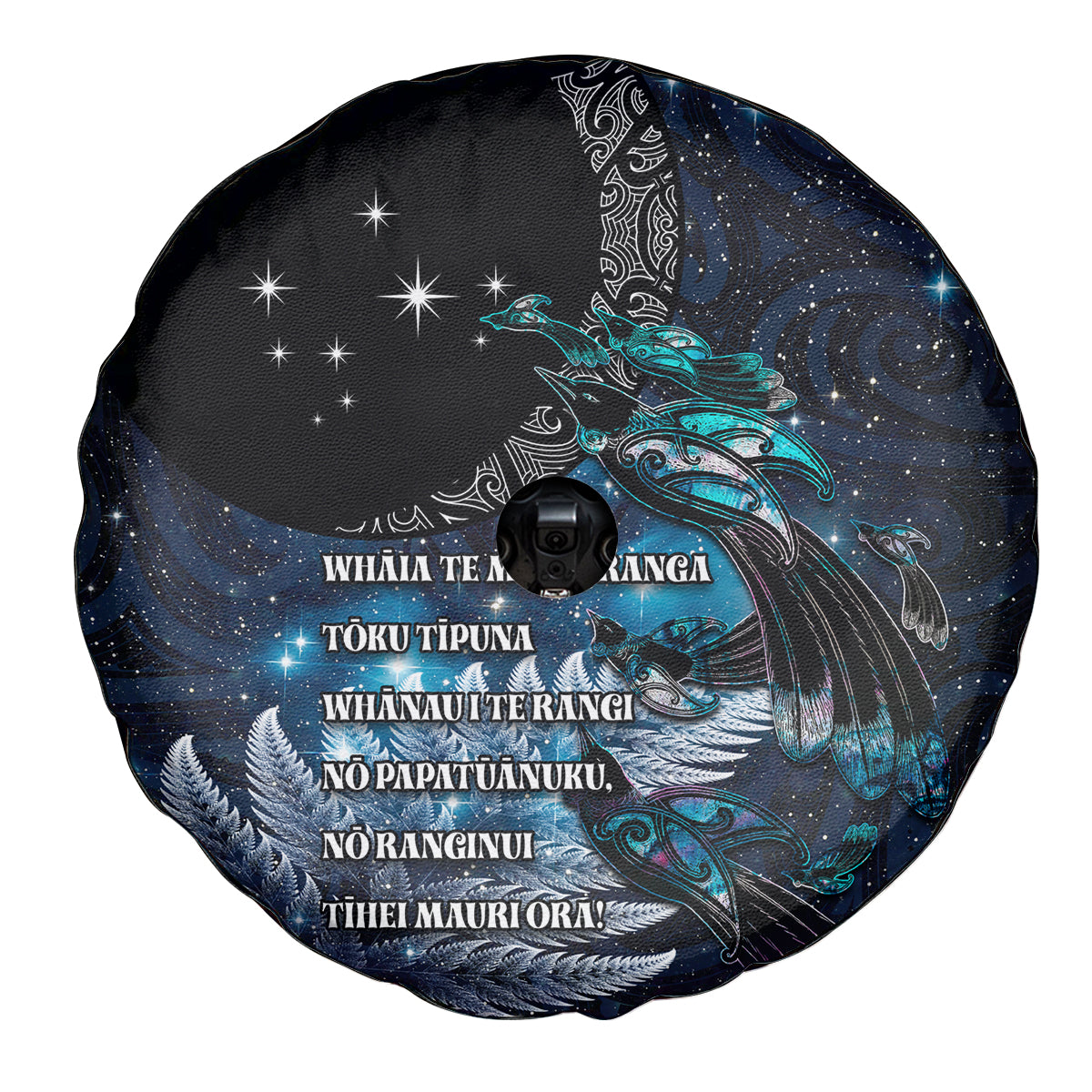 New Zealand Tui Bird Spare Tire Cover Matariki Poetry Pattern Galaxy Style