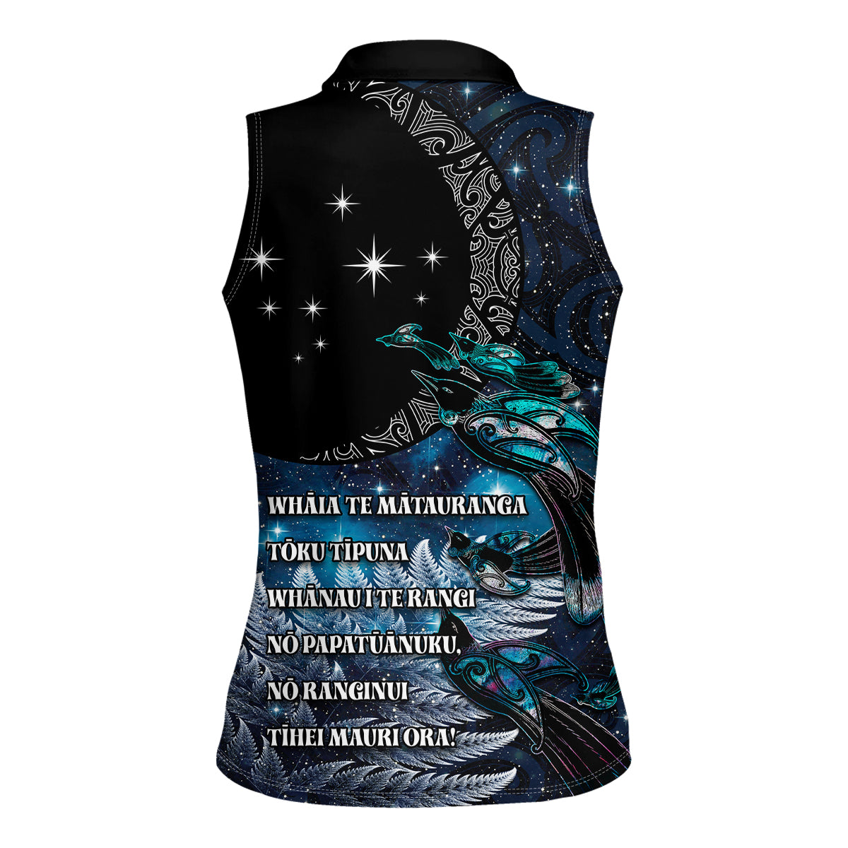 New Zealand Tui Bird Women Sleeveless Polo Shirt Matariki Poetry Pattern Galaxy Style LT03 - Polynesian Pride
