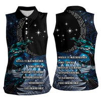 New Zealand Tui Bird Women Sleeveless Polo Shirt Matariki Poetry Pattern Galaxy Style LT03 - Polynesian Pride