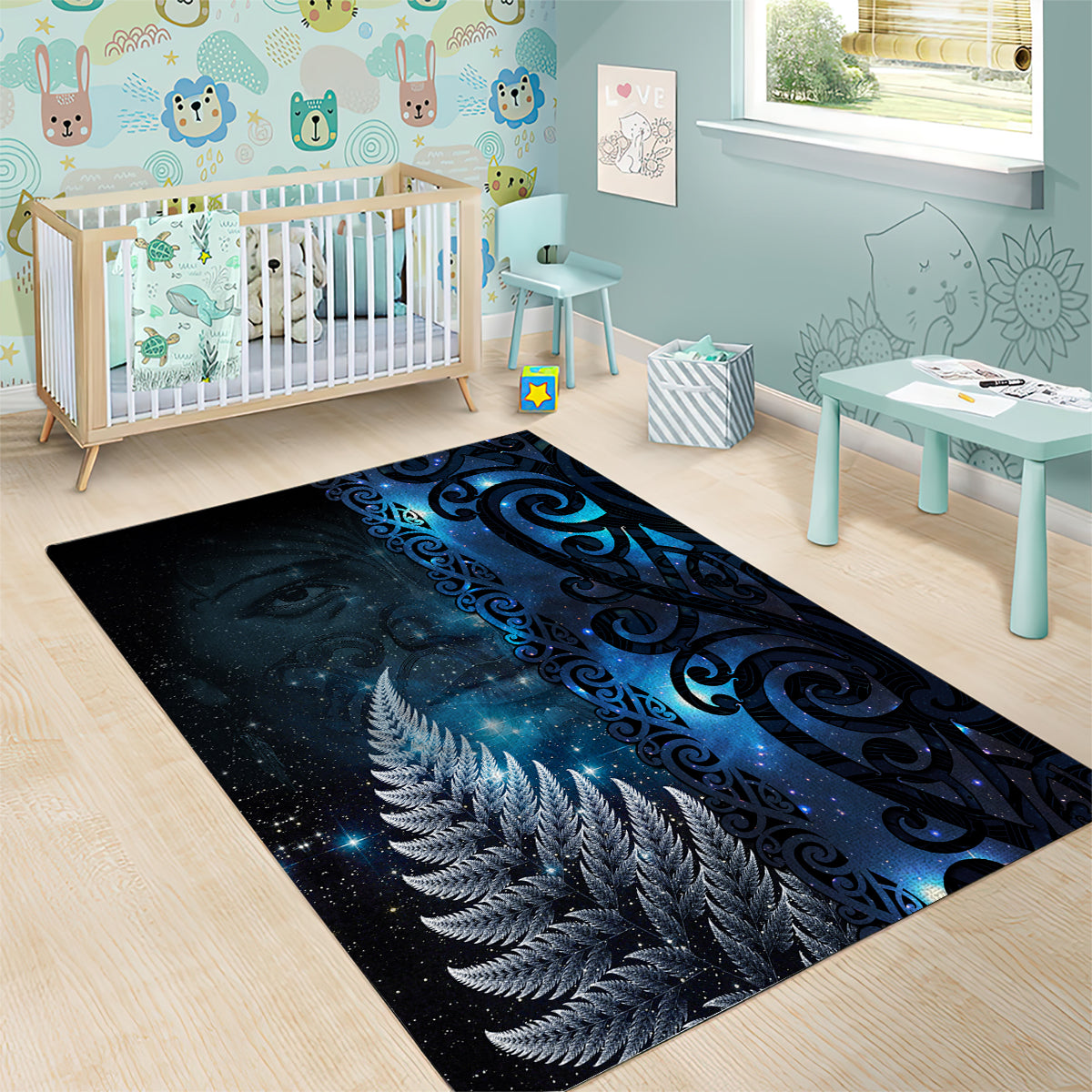 New Zealand Matariki Area Rug The Tribal Maori Face and Silver Fern LT03 - Polynesian Pride