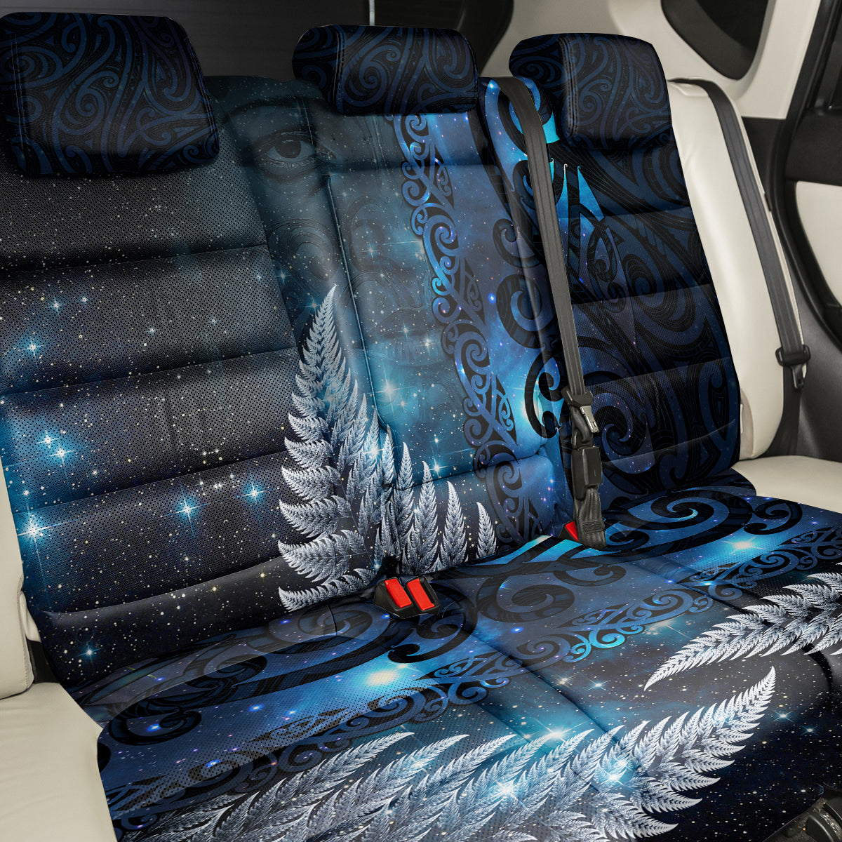 New Zealand Matariki Back Car Seat Cover The Tribal Maori Face and Silver Fern LT03 - Polynesian Pride
