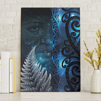 New Zealand Matariki Canvas Wall Art The Tribal Maori Face and Silver Fern LT03 Without Frame Blue - Polynesian Pride