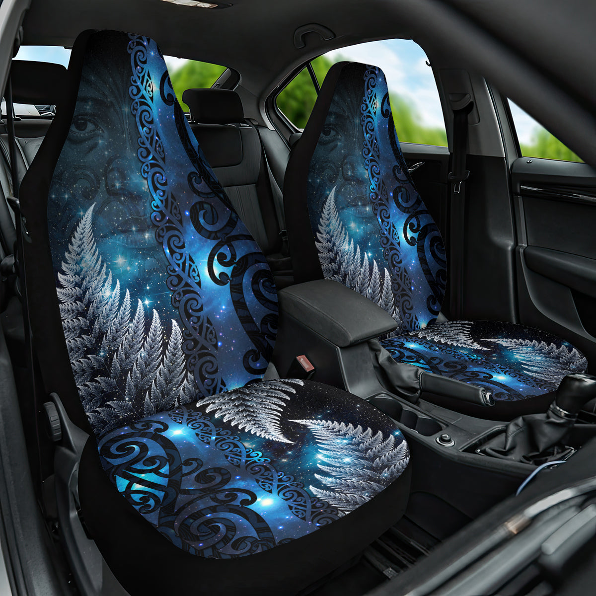 New Zealand Matariki Car Seat Cover The Tribal Maori Face and Silver Fern LT03 One Size Blue - Polynesian Pride