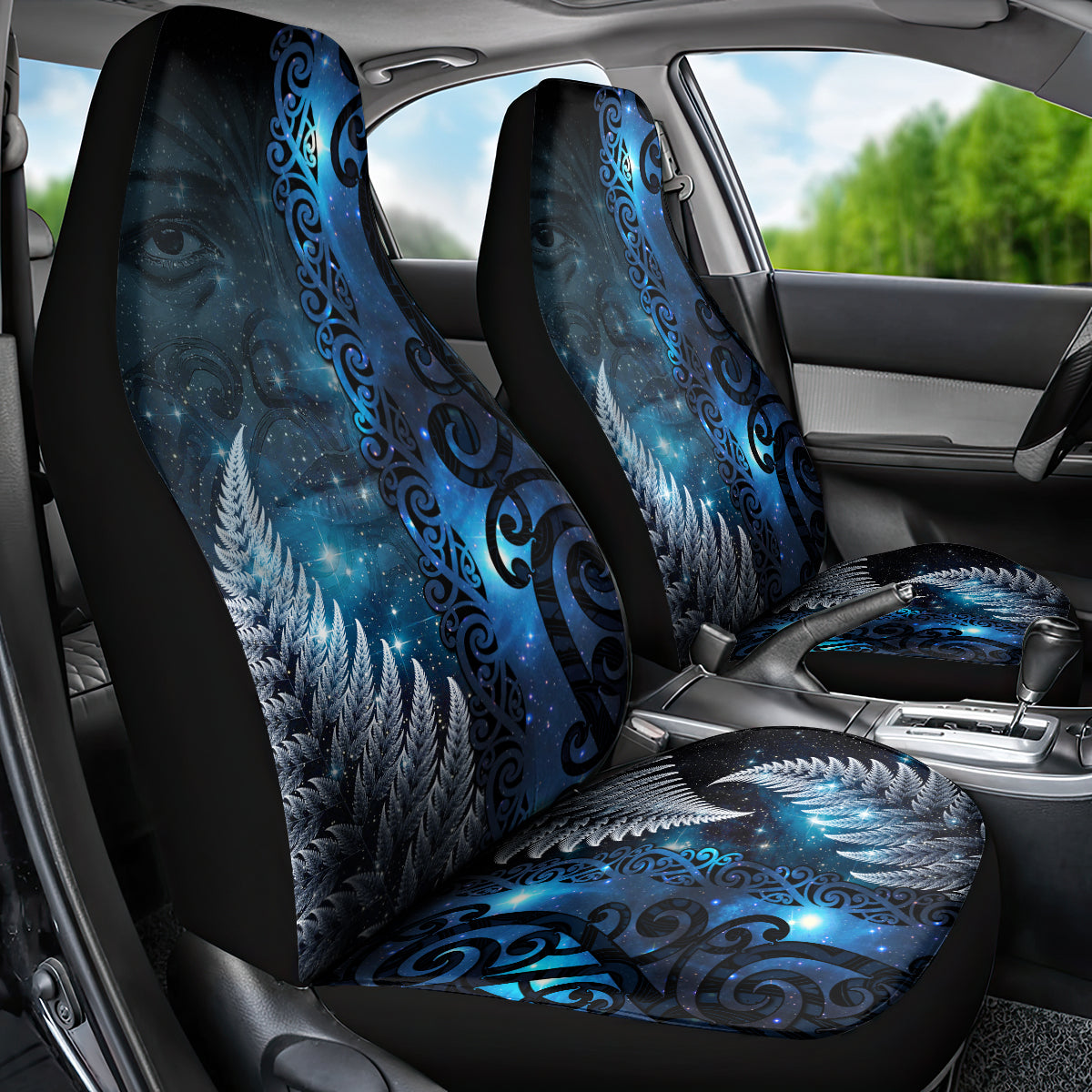 New Zealand Matariki Car Seat Cover The Tribal Maori Face and Silver Fern LT03 - Polynesian Pride
