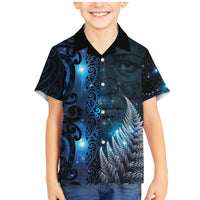 New Zealand Matariki Family Matching Mermaid Dress and Hawaiian Shirt The Tribal Maori Face and Silver Fern LT03 Son's Shirt Blue - Polynesian Pride