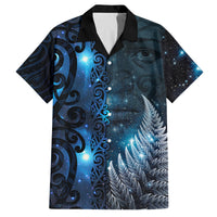 New Zealand Matariki Family Matching Puletasi and Hawaiian Shirt The Tribal Maori Face and Silver Fern LT03 Dad's Shirt - Short Sleeve Blue - Polynesian Pride
