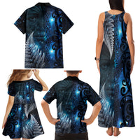 New Zealand Matariki Family Matching Tank Maxi Dress and Hawaiian Shirt The Tribal Maori Face and Silver Fern LT03 - Polynesian Pride