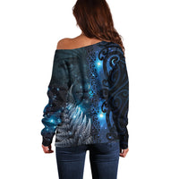 New Zealand Matariki Off Shoulder Sweater The Tribal Maori Face and Silver Fern LT03 - Polynesian Pride