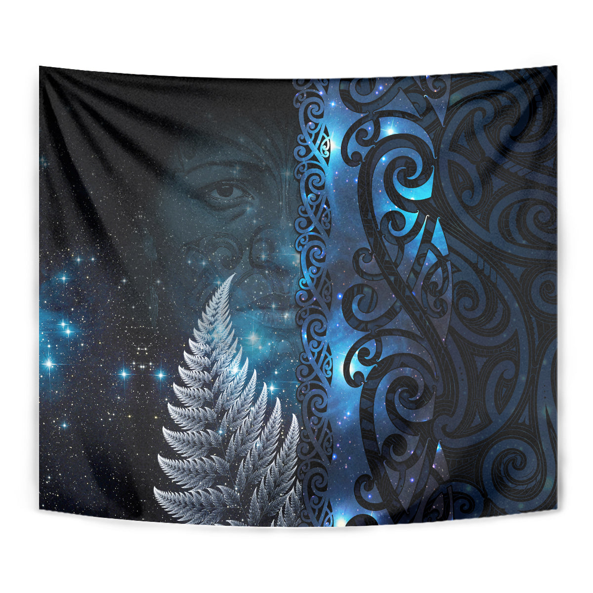 New Zealand Matariki Tapestry The Tribal Maori Face and Silver Fern