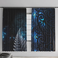New Zealand Matariki Window Curtain The Tribal Maori Face and Silver Fern LT03 With Hooks Blue - Polynesian Pride