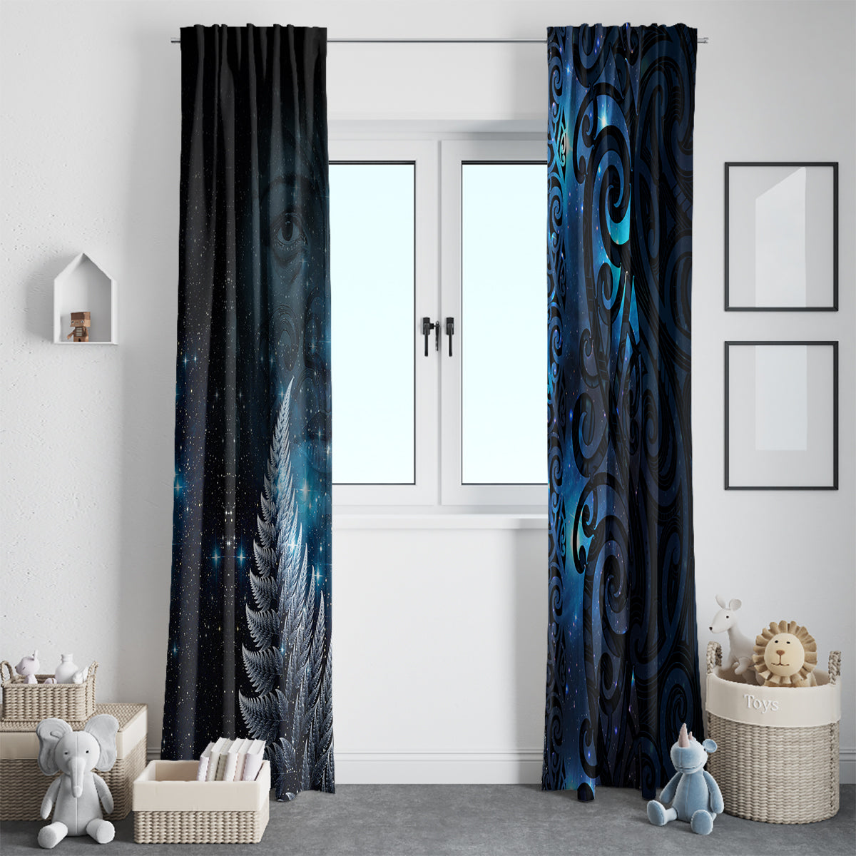 New Zealand Matariki Window Curtain The Tribal Maori Face and Silver Fern LT03 - Polynesian Pride
