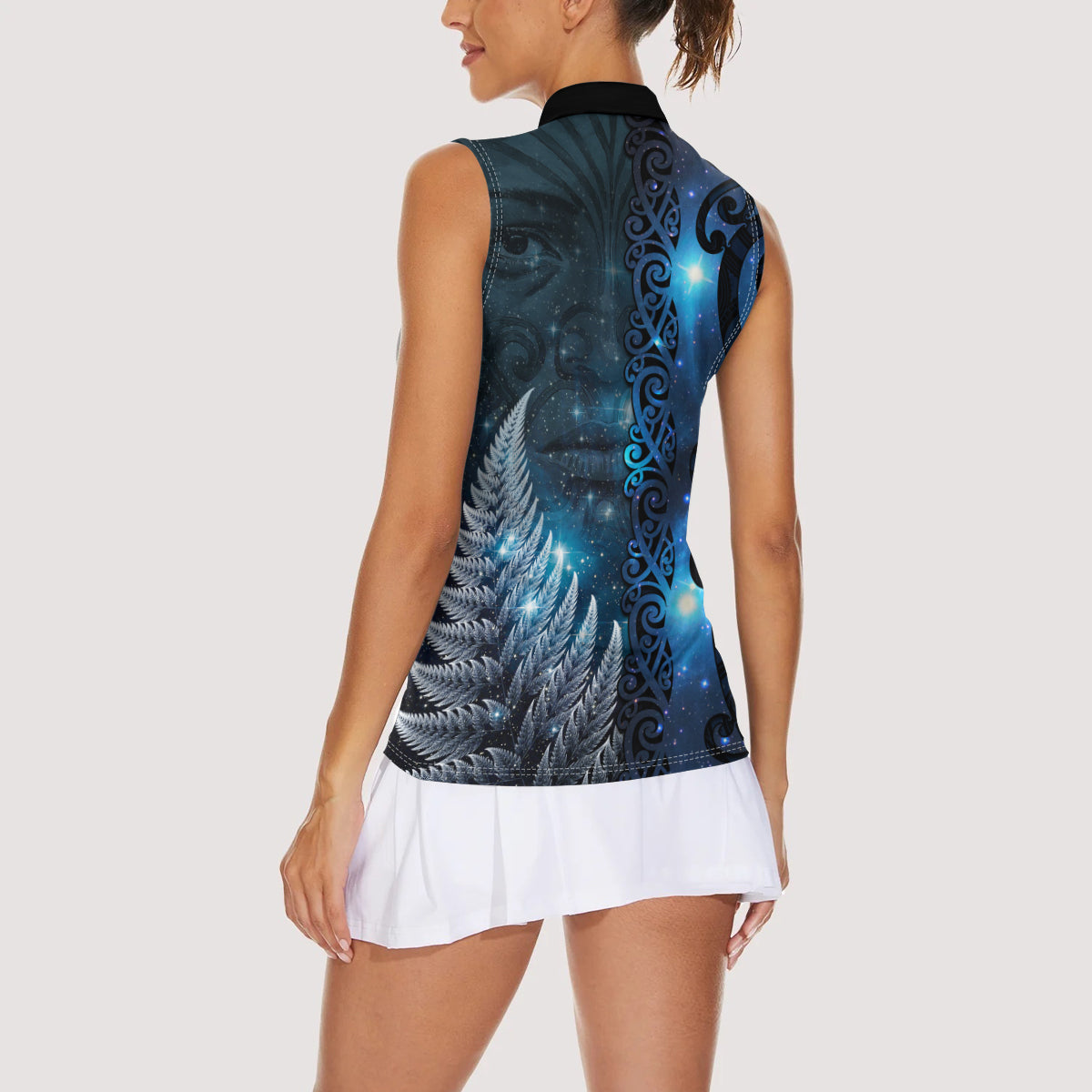 New Zealand Matariki Women Sleeveless Polo Shirt The Tribal Maori Face and Silver Fern LT03 - Polynesian Pride