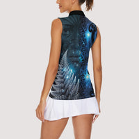 New Zealand Matariki Women Sleeveless Polo Shirt The Tribal Maori Face and Silver Fern LT03 - Polynesian Pride