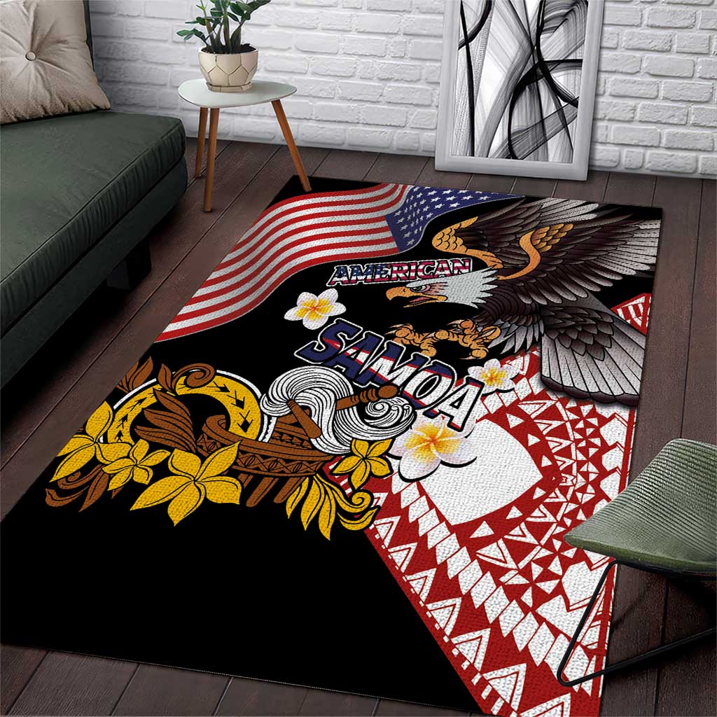 United States and American Samoa Together Area Rug Bald Eagle and Polynesian Traditional Culture with Plumeria LT03 Black - Polynesian Pride