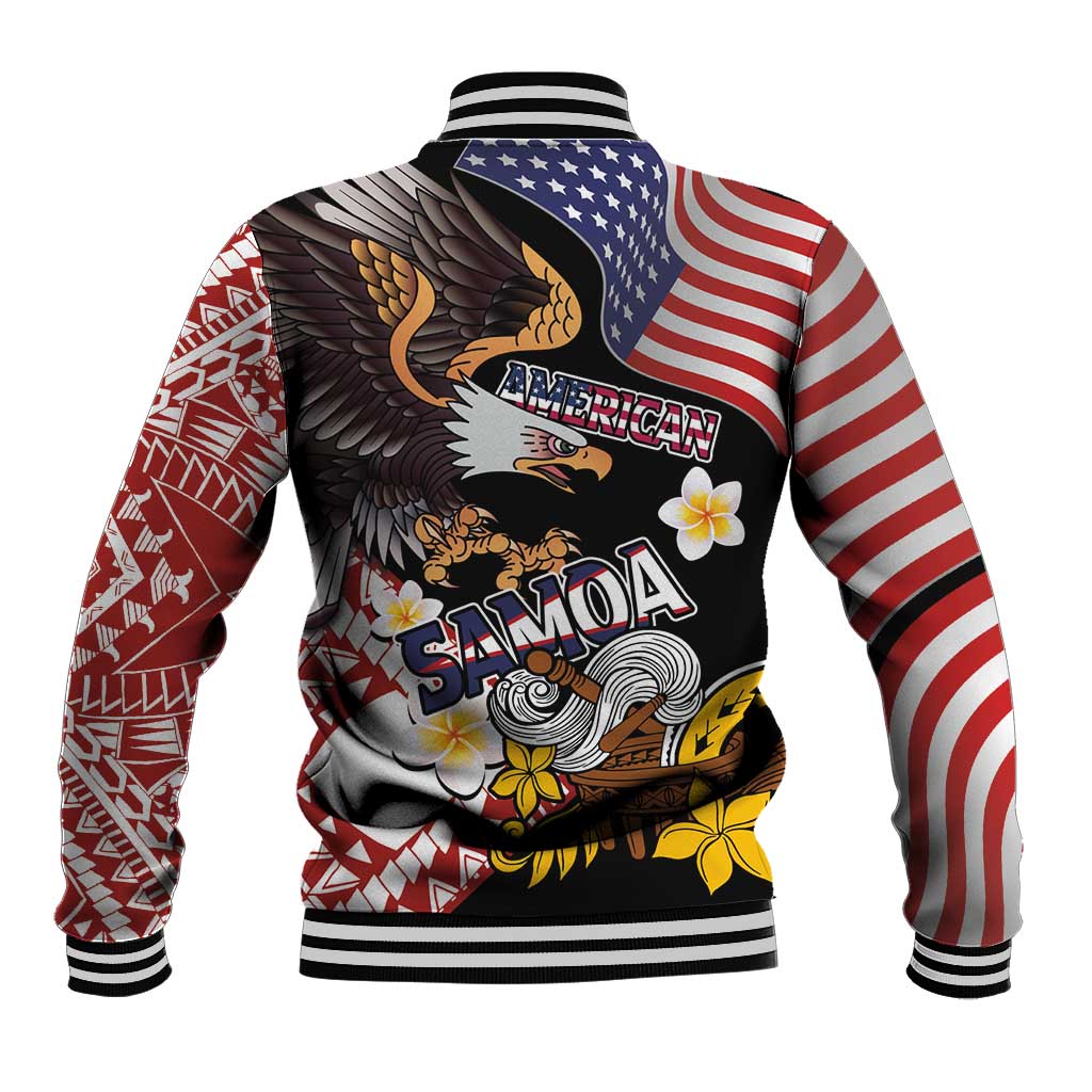 United States and American Samoa Together Baseball Jacket Bald Eagle and Polynesian Traditional Culture with Plumeria LT03 - Polynesian Pride