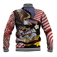 United States and American Samoa Together Baseball Jacket Bald Eagle and Polynesian Traditional Culture with Plumeria LT03 - Polynesian Pride