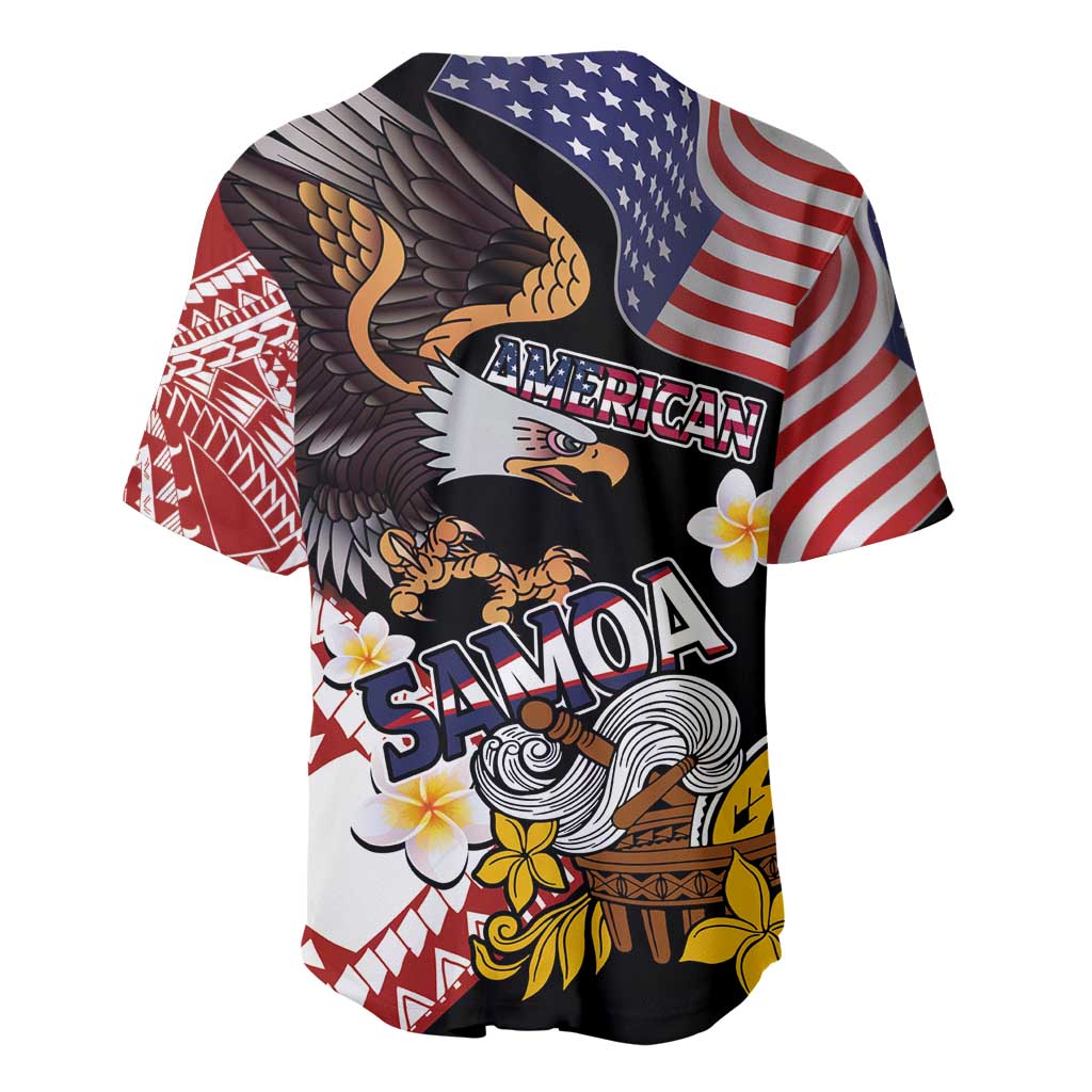 United States and American Samoa Together Baseball Jersey Bald Eagle and Polynesian Traditional Culture with Plumeria LT03 - Polynesian Pride