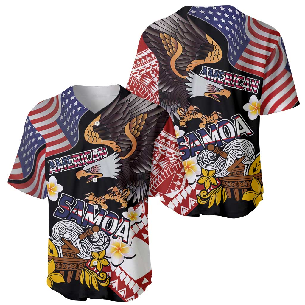 United States and American Samoa Together Baseball Jersey Bald Eagle and Polynesian Traditional Culture with Plumeria LT03 - Polynesian Pride