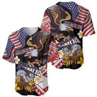 United States and American Samoa Together Baseball Jersey Bald Eagle and Polynesian Traditional Culture with Plumeria LT03 - Polynesian Pride