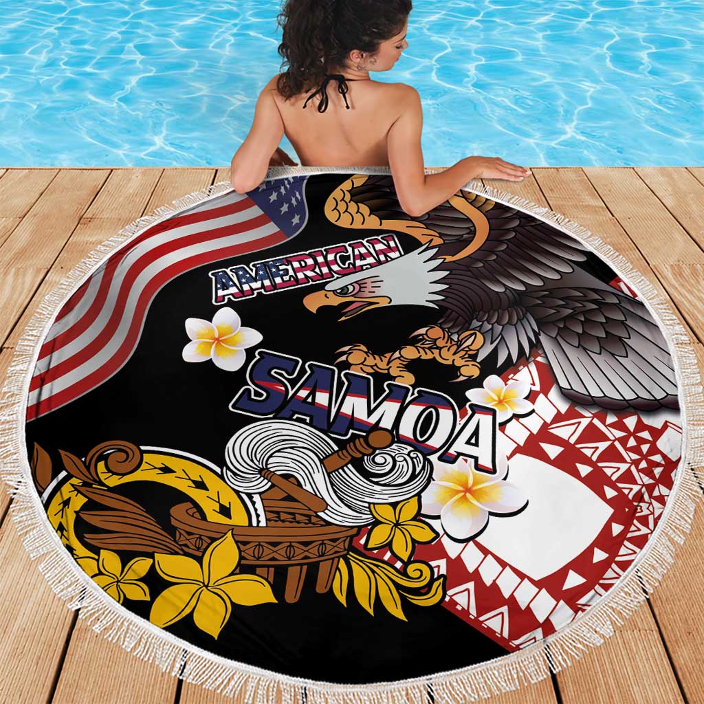 United States and American Samoa Together Beach Blanket Bald Eagle and Polynesian Traditional Culture with Plumeria LT03 - Polynesian Pride