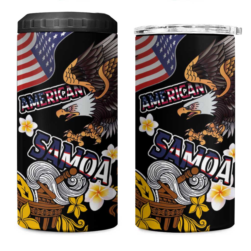 United States and American Samoa Together 4 in 1 Can Cooler Tumbler Bald Eagle and Polynesian Traditional Culture with Plumeria LT03 One Size: 16 oz Black - Polynesian Pride