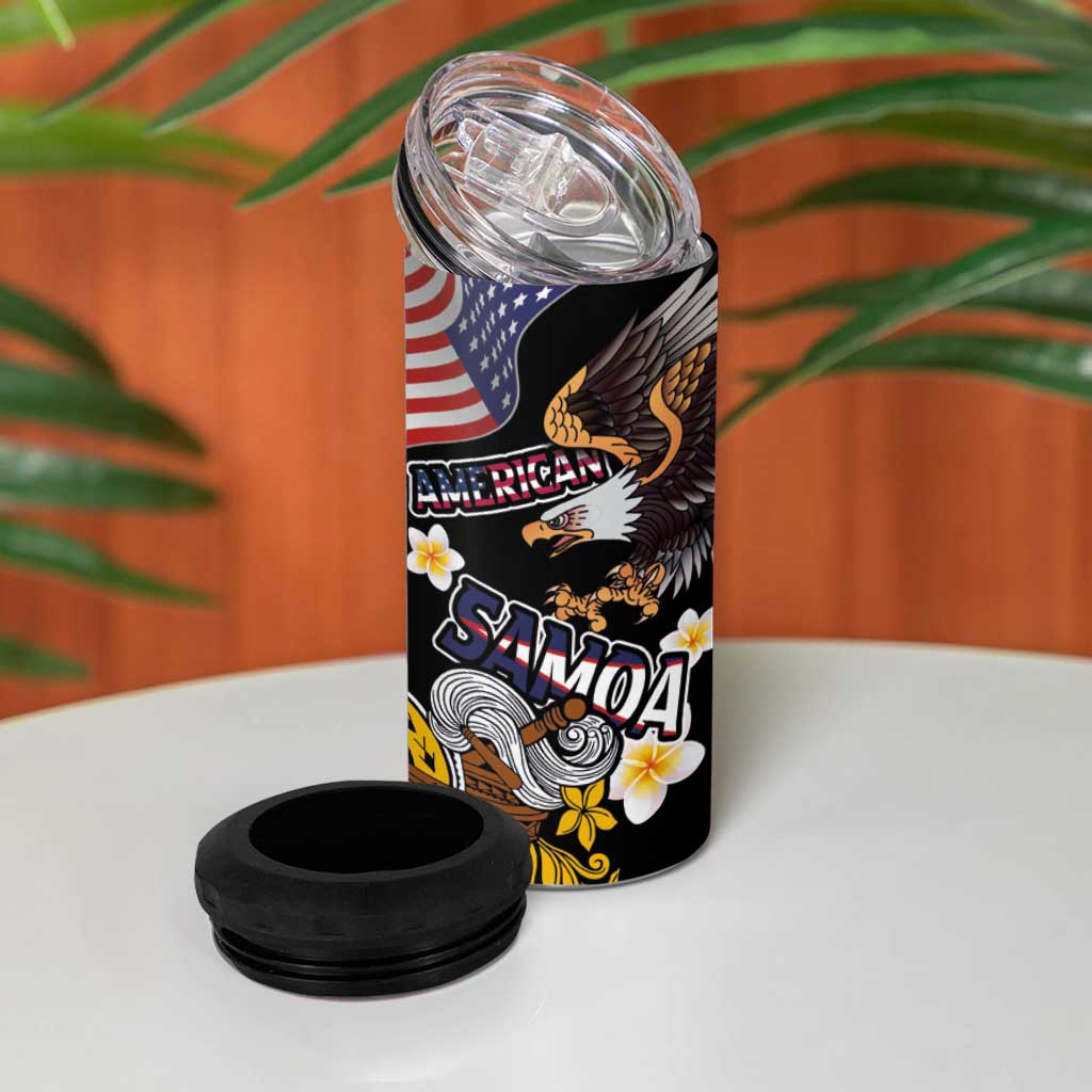 United States and American Samoa Together 4 in 1 Can Cooler Tumbler Bald Eagle and Polynesian Traditional Culture with Plumeria LT03 - Polynesian Pride