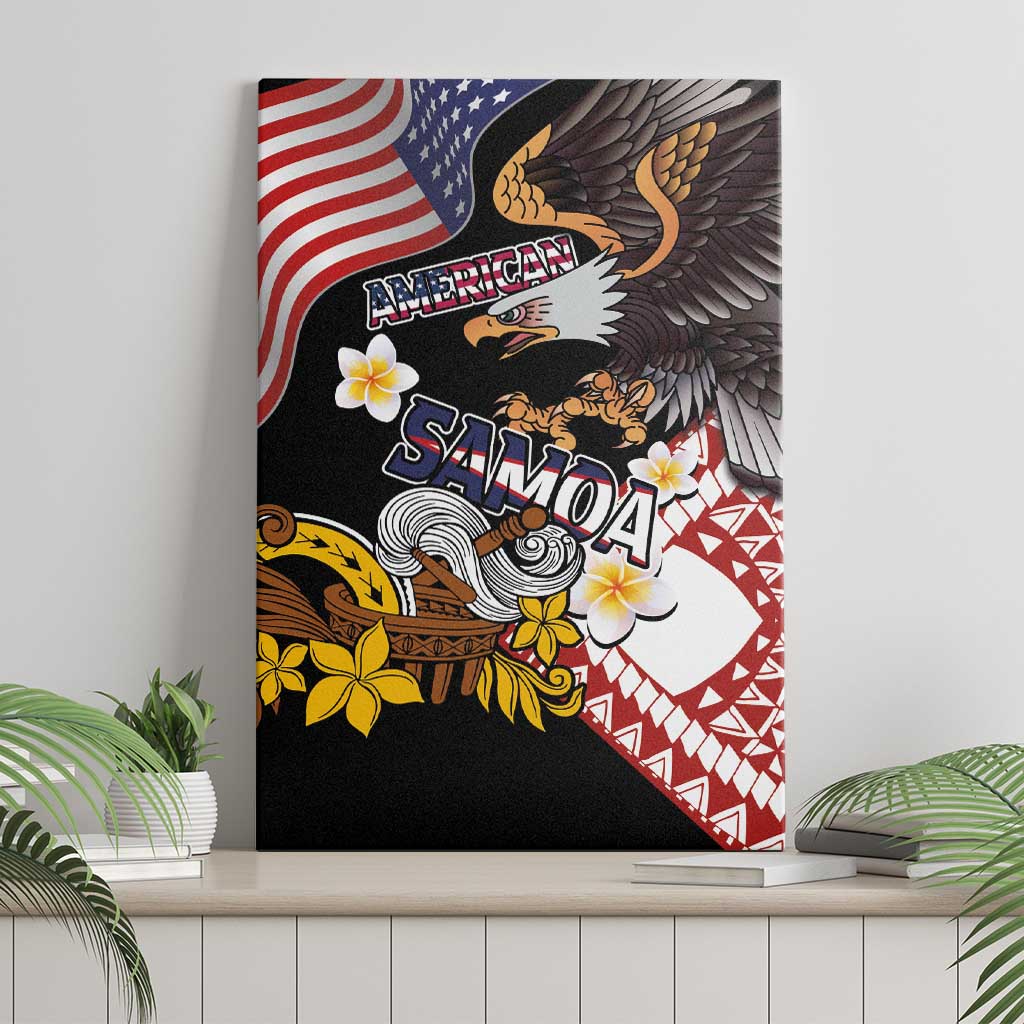 United States and American Samoa Together Canvas Wall Art Bald Eagle and Polynesian Traditional Culture with Plumeria LT03 - Polynesian Pride