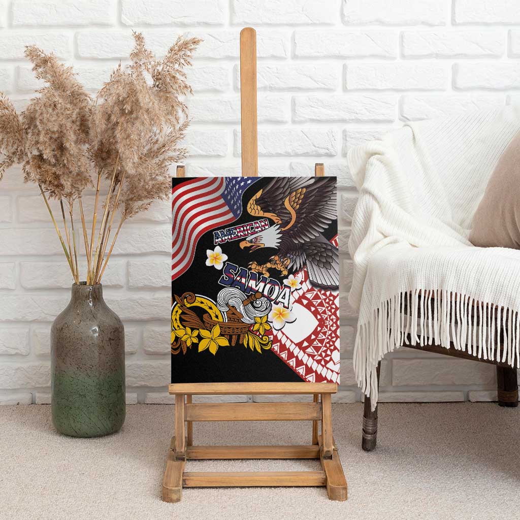United States and American Samoa Together Canvas Wall Art Bald Eagle and Polynesian Traditional Culture with Plumeria LT03 - Polynesian Pride