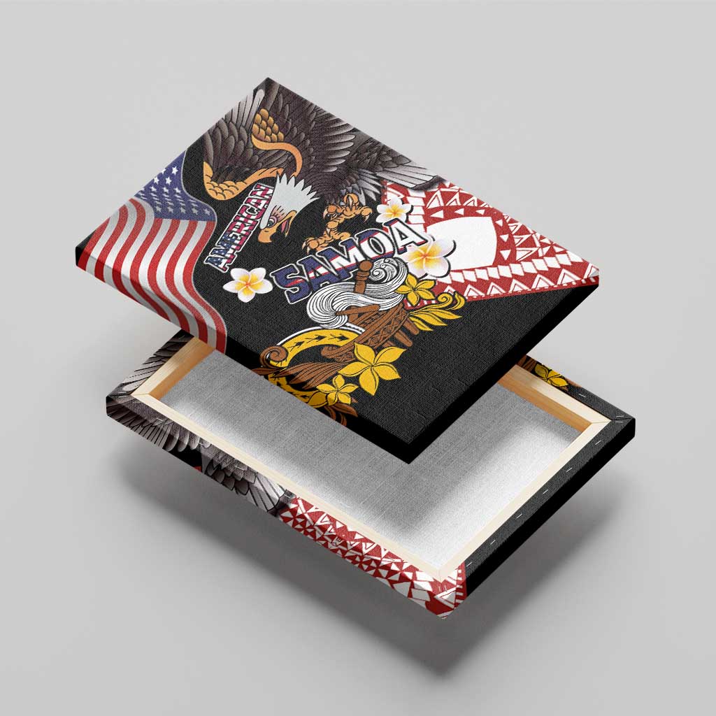United States and American Samoa Together Canvas Wall Art Bald Eagle and Polynesian Traditional Culture with Plumeria LT03 - Polynesian Pride