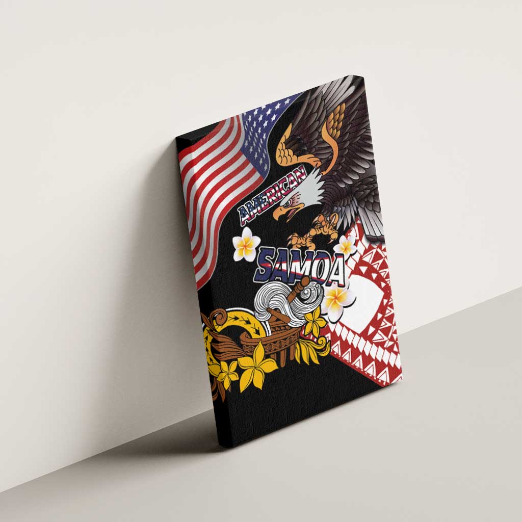 United States and American Samoa Together Canvas Wall Art Bald Eagle and Polynesian Traditional Culture with Plumeria LT03 - Polynesian Pride