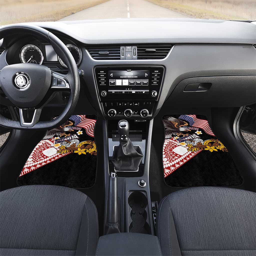 United States and American Samoa Together Car Mats Bald Eagle and Polynesian Traditional Culture with Plumeria LT03 Set 2pcs - Front Black - Polynesian Pride