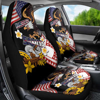 United States and American Samoa Together Car Seat Cover Bald Eagle and Polynesian Traditional Culture with Plumeria LT03 - Polynesian Pride