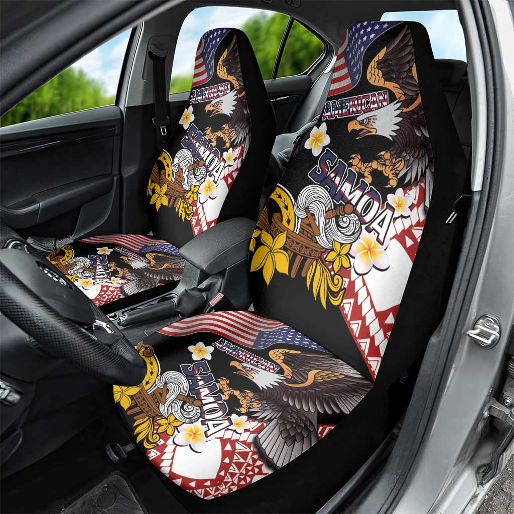 United States and American Samoa Together Car Seat Cover Bald Eagle and Polynesian Traditional Culture with Plumeria LT03 - Polynesian Pride