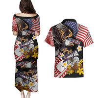 United States and American Samoa Together Couples Matching Puletasi and Hawaiian Shirt Bald Eagle and Polynesian Traditional Culture with Plumeria LT03 - Polynesian Pride