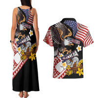 United States and American Samoa Together Couples Matching Tank Maxi Dress and Hawaiian Shirt Bald Eagle and Polynesian Traditional Culture with Plumeria LT03 - Polynesian Pride