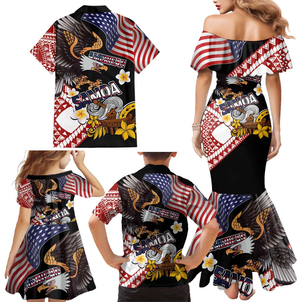United States and American Samoa Together Family Matching Mermaid Dress and Hawaiian Shirt Bald Eagle and Polynesian Traditional Culture with Plumeria LT03 - Polynesian Pride