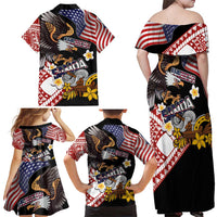 United States and American Samoa Together Family Matching Off Shoulder Maxi Dress and Hawaiian Shirt Bald Eagle and Polynesian Traditional Culture with Plumeria LT03 - Polynesian Pride