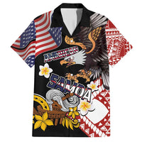 United States and American Samoa Together Family Matching Off Shoulder Maxi Dress and Hawaiian Shirt Bald Eagle and Polynesian Traditional Culture with Plumeria LT03 Dad's Shirt - Short Sleeve Black - Polynesian Pride