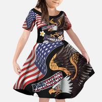 United States and American Samoa Together Family Matching Puletasi and Hawaiian Shirt Bald Eagle and Polynesian Traditional Culture with Plumeria LT03 Daughter's Dress Black - Polynesian Pride
