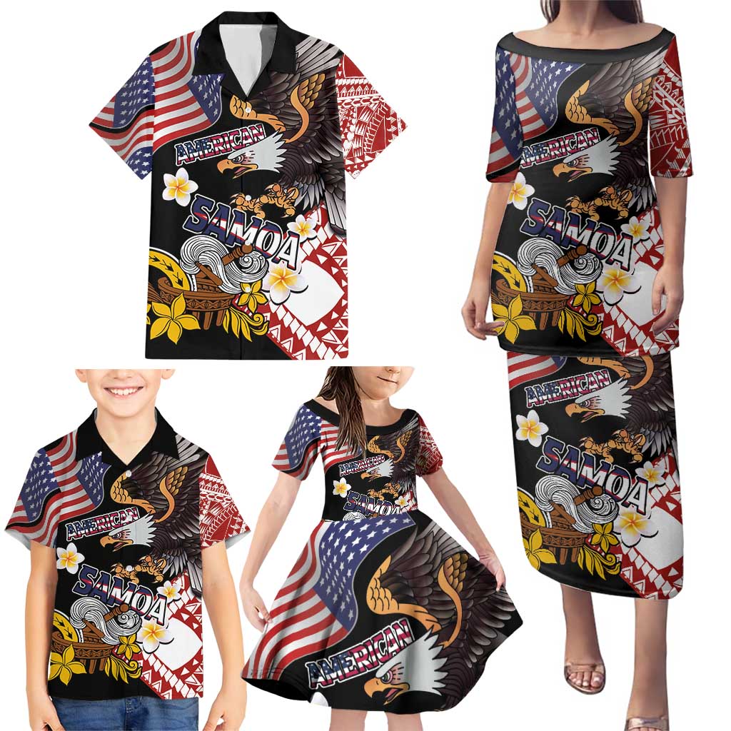 United States and American Samoa Together Family Matching Puletasi and Hawaiian Shirt Bald Eagle and Polynesian Traditional Culture with Plumeria LT03 - Polynesian Pride